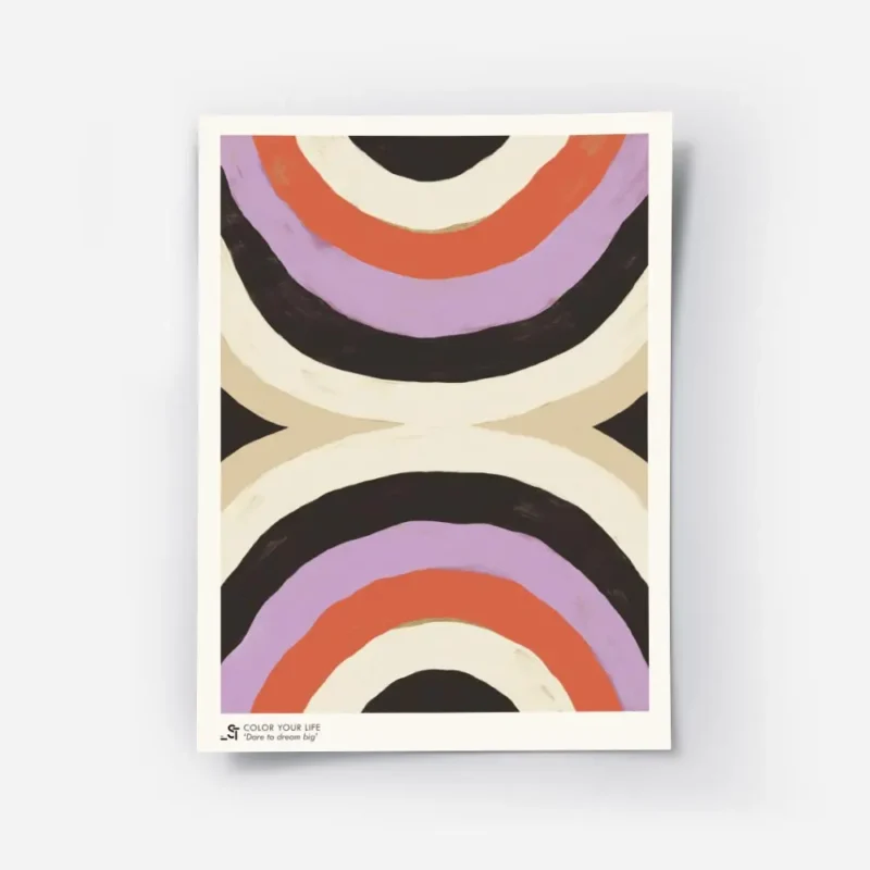 affiche avec deux demi cercles de couleurs beige marron orange violet et noir de.webp