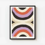 affiche avec deux demi cercles de couleurs beige marron orange violet et noir de avec cadre.webp