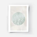 affiche avec deux feuilles de calathea en trait blanc sur un cercle vert et un f.webp