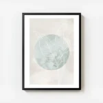 affiche avec deux feuilles de calathea en trait blanc sur un cercle vert et un f avec cadre.webp