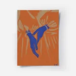 affiche avec deux mains bleues aux poignets perles sur un fond orange vif entour.webp