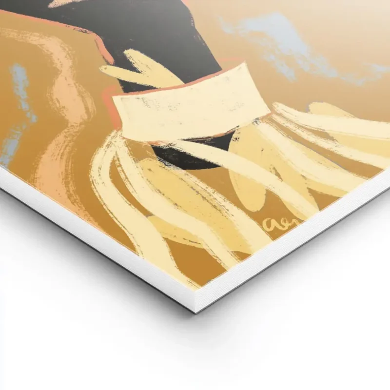 affiche avec deux mains noires tenant une fleur abstraite rose et jaune sur fond lightpanel.webp