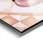 affiche avec deux tasses de cafe roses sur un carrelage blanc beige et rose aux aluminium.webp