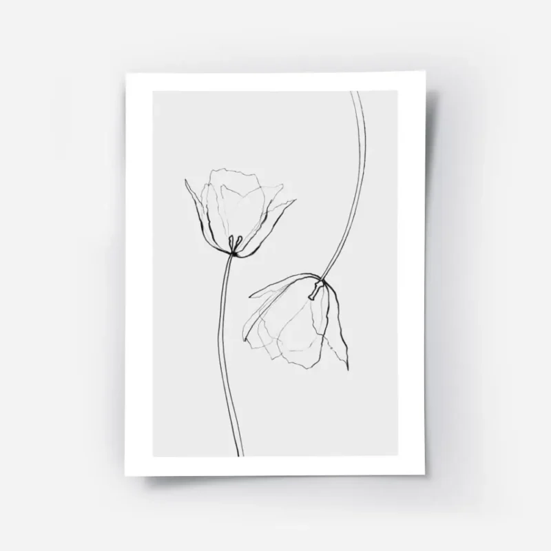 affiche avec deux tulipes grises dessinees a la main avec un effet de superposit.webp