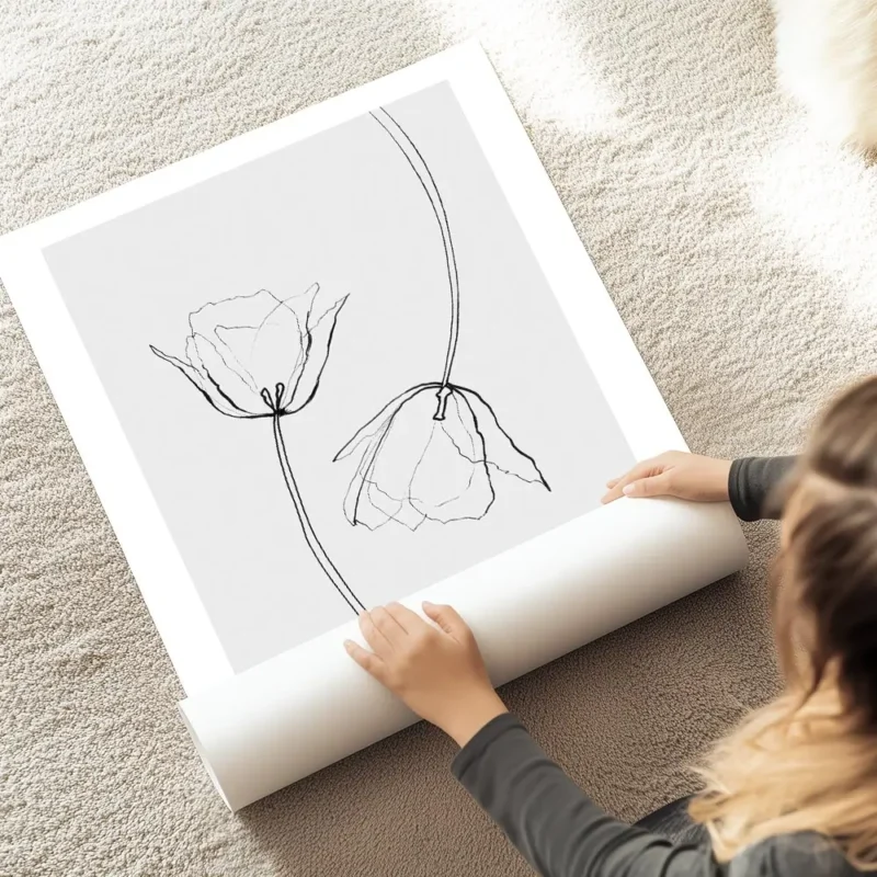 affiche avec deux tulipes grises dessinees a la main avec un effet de superposit au sol.webp