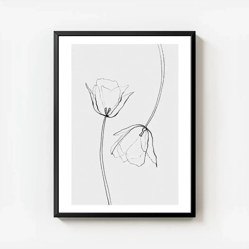 affiche avec deux tulipes grises dessinees a la main avec un effet de superposit avec cadre.webp