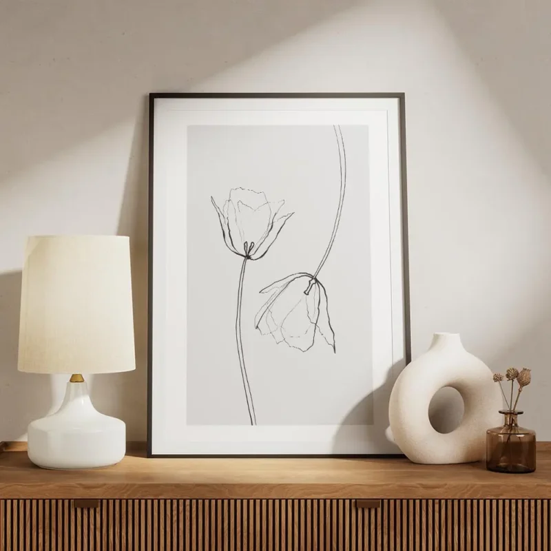 affiche avec deux tulipes grises dessinees a la main avec un effet de superposit meuble.webp
