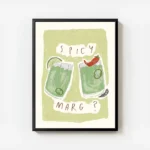 affiche avec deux verres de margarita verte lun orne dune lime lautre dun piment avec cadre.webp