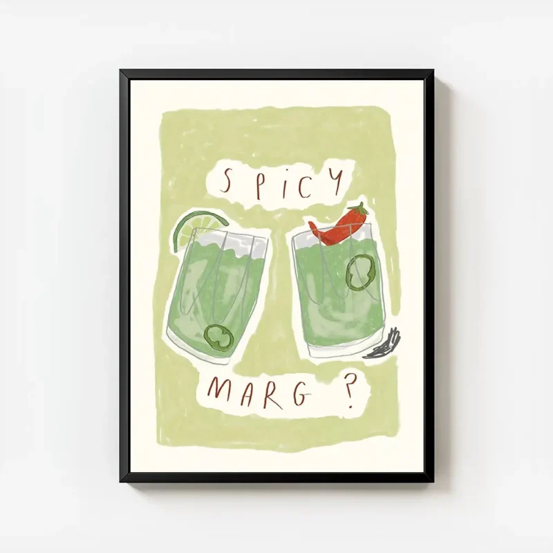 affiche avec deux verres de margarita verte lun orne dune lime lautre dun piment avec cadre.webp