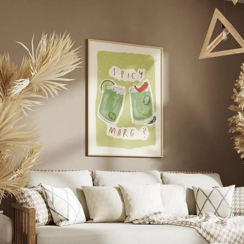 affiche avec deux verres de margarita verte lun orne dune lime lautre dun piment salon.webp