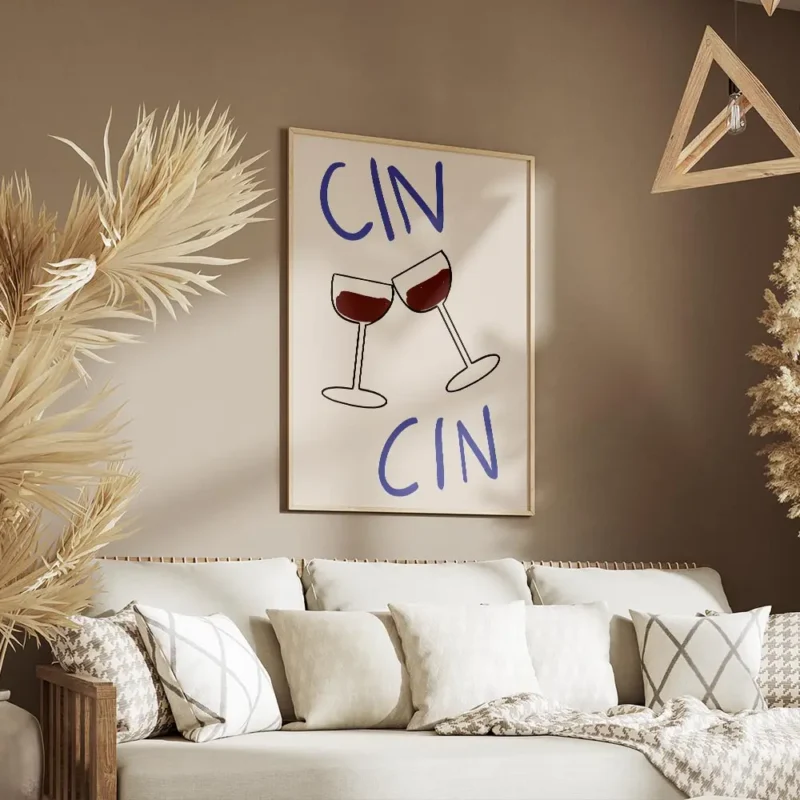 affiche avec deux verres de vin rouge qui trinquent et le texte cin cin en typog salon.webp
