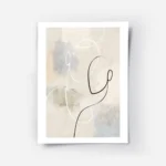 affiche avec deux visages en art lineaire noir et blanc sur fond beige et bleu.webp