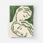 affiche avec deux visages stylises en vert fonce et clair evoquant lamour sur un.webp