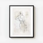 affiche avec esquisse de corps nu en noir sur fond aquarelle beige et gris offra avec cadre.webp