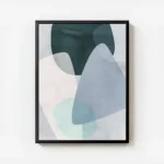 affiche avec formes abstraites aux couleurs pastel bleu vert et rose sur fond cl avec cadre.webp
