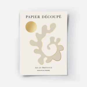 affiche avec formes abstraites beiges et contour dore typographie noire sur fond.webp