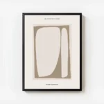 affiche avec formes abstraites beiges et marron sur fond beige typographie noire avec cadre.webp