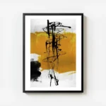 affiche avec formes abstraites en noir et jaune sur fond gris clair texture de t avec cadre.webp