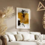 affiche avec formes abstraites en noir et jaune sur fond gris clair texture de t salon.webp