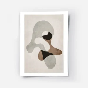 affiche avec formes abstraites grises marron et noires sur fond beige avec un ef.webp
