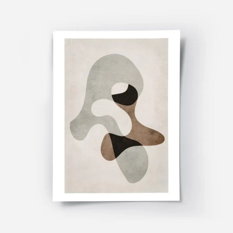 affiche avec formes abstraites grises marron et noires sur fond beige avec un ef.webp