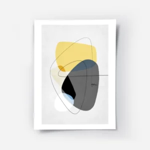 affiche avec formes abstraites jaunes et grises tourbillon noir et lignes fines .webp