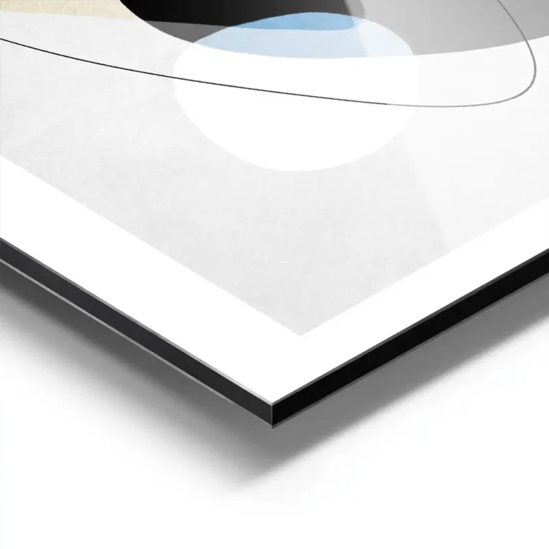affiche avec formes abstraites jaunes et grises tourbillon noir et lignes fines aluminium.webp
