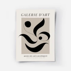 affiche avec formes abstraites noires dans un carre beige sur fond clair avec te.webp