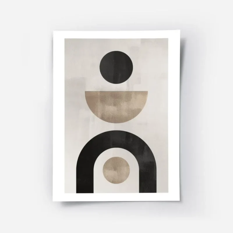affiche avec formes abstraites noires et beiges sur fond gris beige typographie .webp