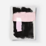 affiche avec formes abstraites noires et roses peintes a laquarelle sur fond gri.webp