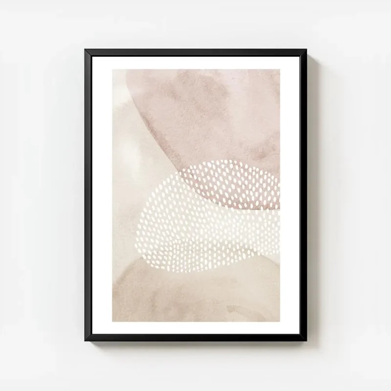 affiche avec formes abstraites roses et beiges une forme ovale texturee de point avec cadre.webp