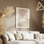 affiche avec formes abstraites roses et beiges une forme ovale texturee de point salon.webp