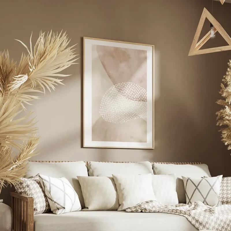 affiche avec formes abstraites roses et beiges une forme ovale texturee de point salon.webp