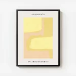 affiche avec formes abstraites roses et jaunes sur fond clair avec du texte en t avec cadre.webp