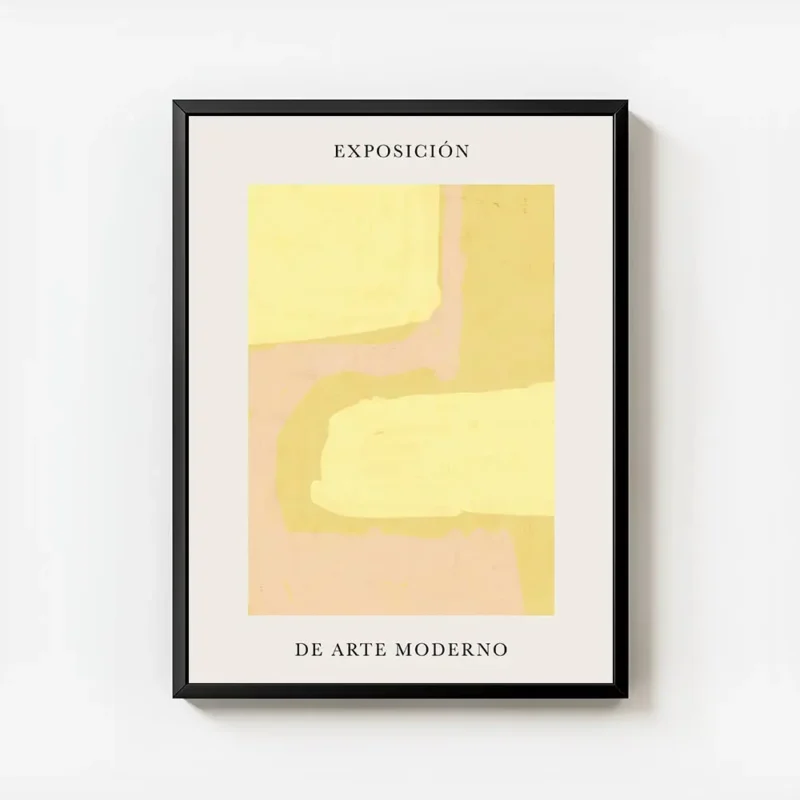 affiche avec formes abstraites roses et jaunes sur fond clair avec du texte en t avec cadre.webp