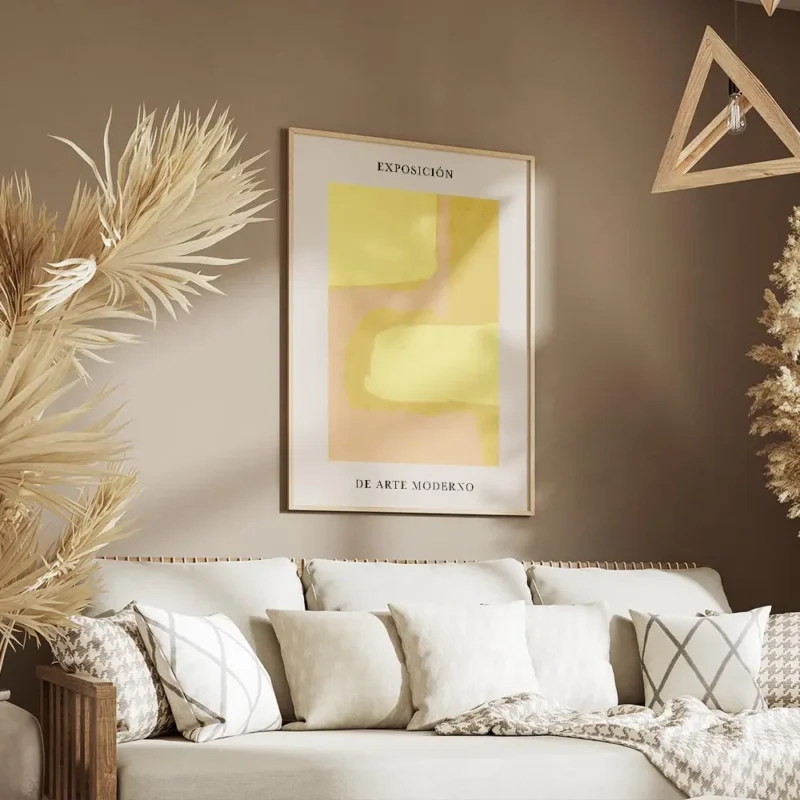 affiche avec formes abstraites roses et jaunes sur fond clair avec du texte en t salon.webp