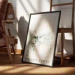 affiche avec formes abstraites vertes blanches et roses typographie noire en hau encadre.webp