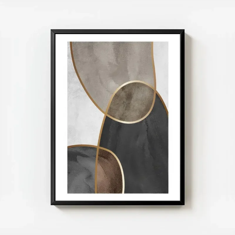 affiche avec formes aquarelles beiges marron et noires separees par des lignes d avec cadre.webp