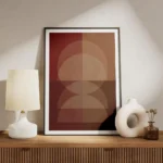 affiche avec formes geometriques abstraites superposees et texturees aux couleur meuble.webp