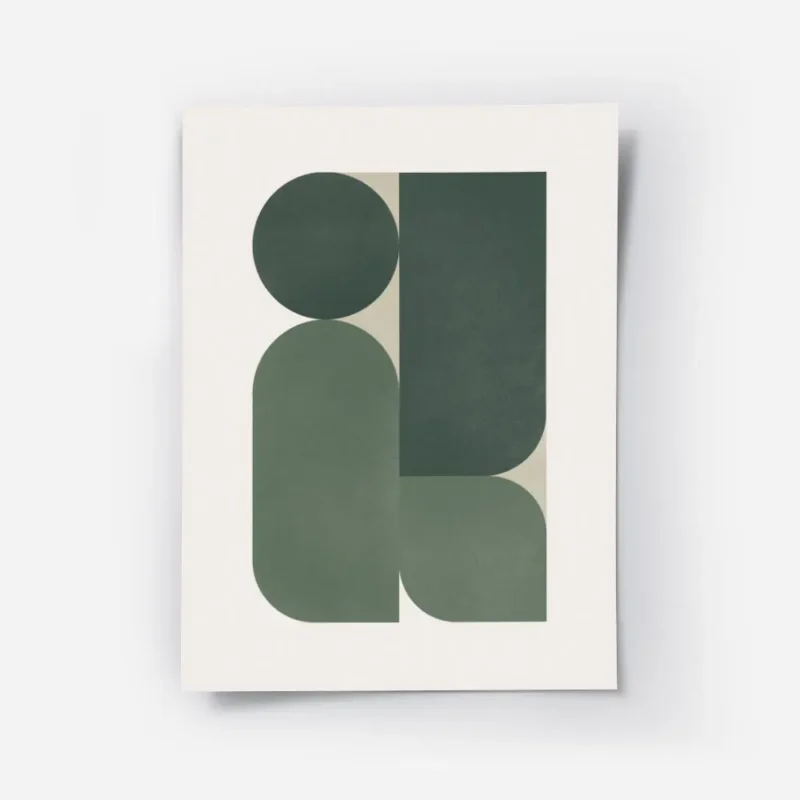 affiche avec formes geometriques vertes et rectangles sur fond beige clair.webp