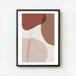 affiche avec formes graphiques abstraites et lignes courbes en tons de rose et r avec cadre.webp