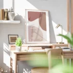 affiche avec formes graphiques abstraites et lignes courbes en tons de rose et r bureau.webp