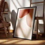 affiche avec formes graphiques abstraites et lignes courbes en tons de rose et r encadre.webp