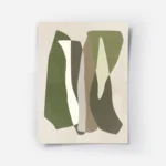 affiche avec formes graphiques vertes blanches grises et marron sur fond beige s.webp