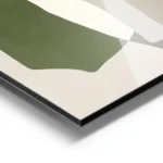 affiche avec formes graphiques vertes blanches grises et marron sur fond beige s aluminium.webp