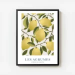 affiche avec illustration de citrons jaunes sur des branches feuillues sur fond avec cadre.webp