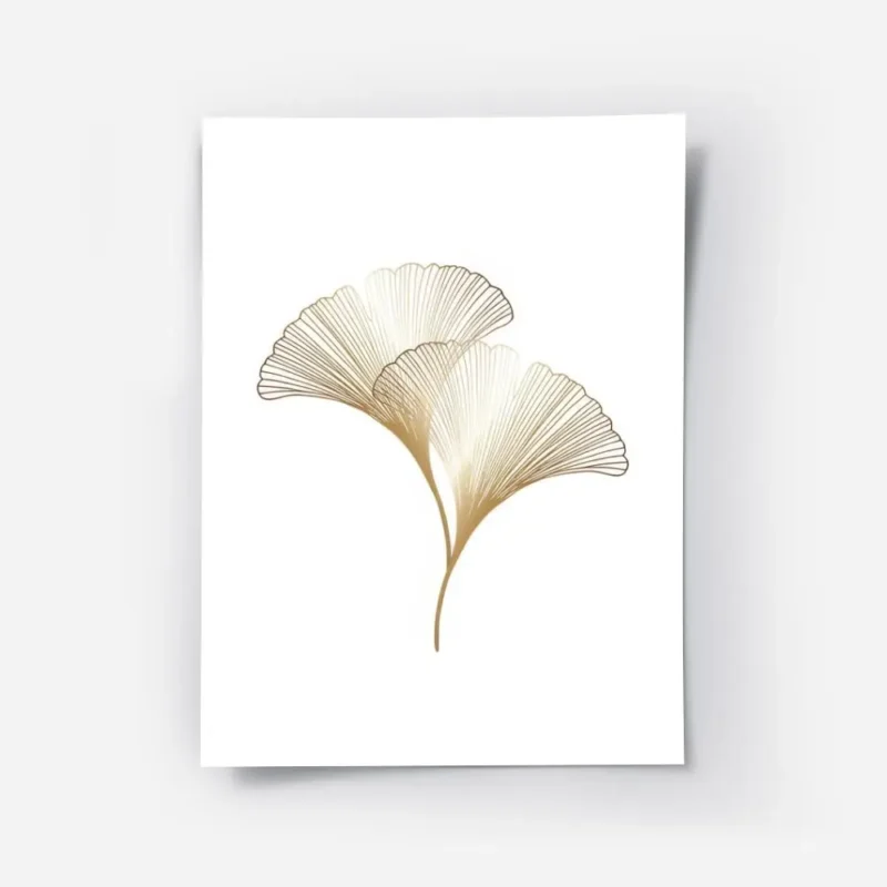 affiche avec illustration de deux feuilles de ginkgo dorees avec un design graph.webp