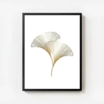 affiche avec illustration de deux feuilles de ginkgo dorees avec un design graph avec cadre.webp