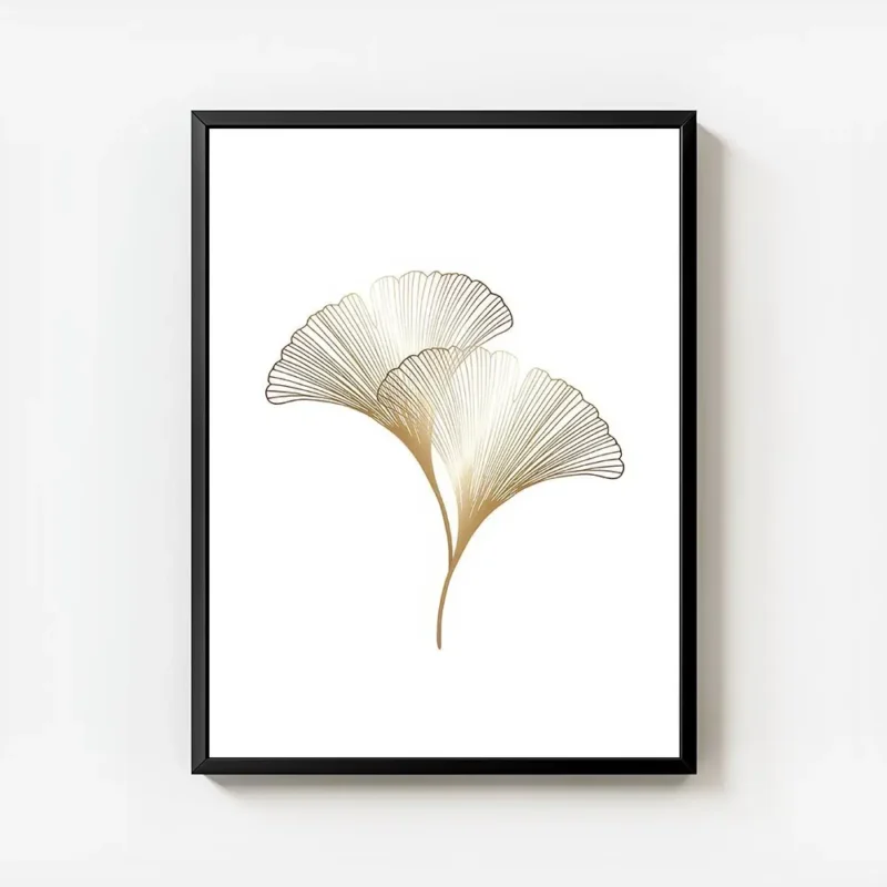 affiche avec illustration de deux feuilles de ginkgo dorees avec un design graph avec cadre.webp