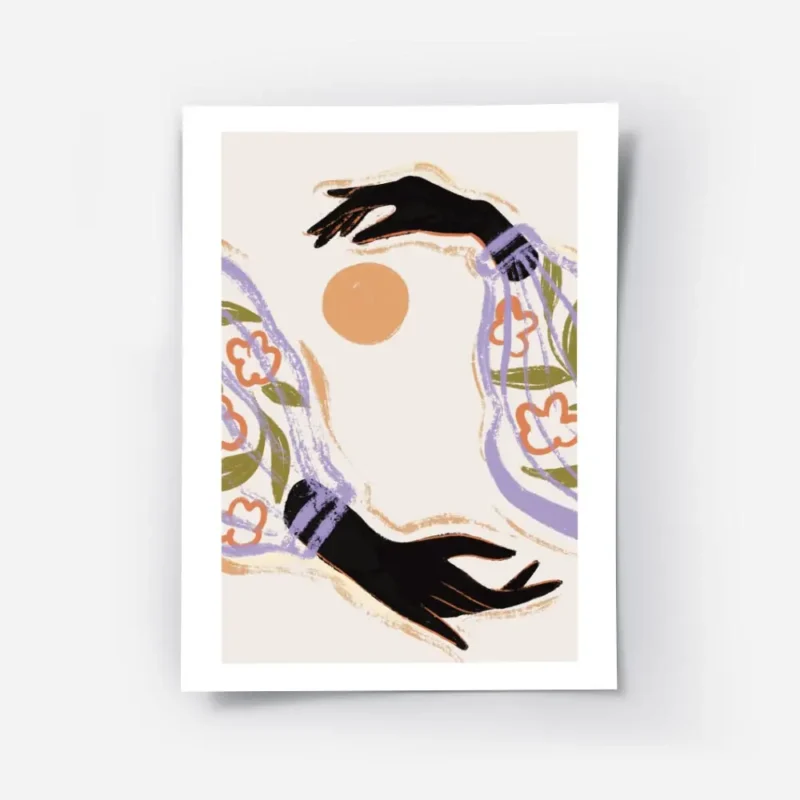 affiche avec illustration de deux mains noires aux manches fleuries et violettes.webp